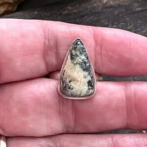 Dainty Natural Dendrite Opal 925 Silver Gemstone Ring Sz 8.75